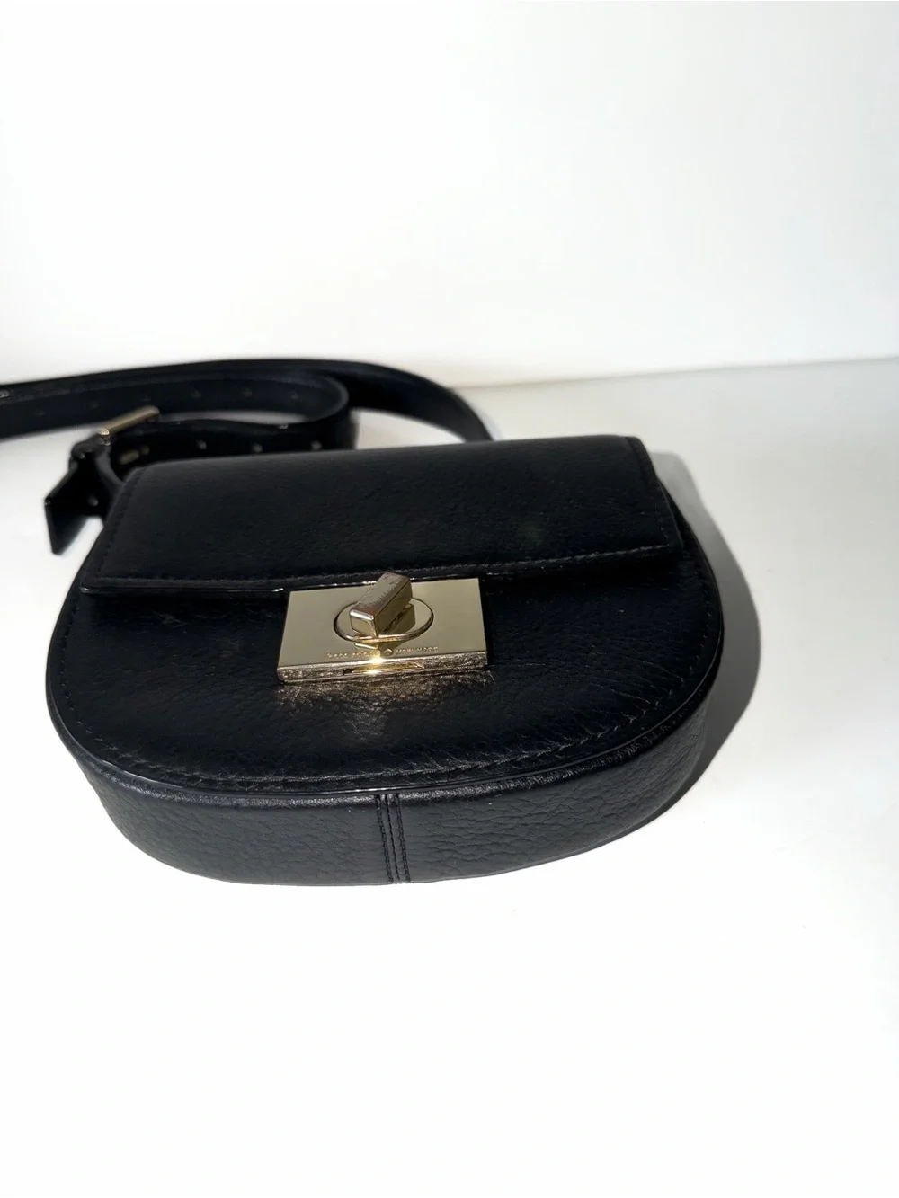 kate spade Black Leather Crossbody Belt Bag with Gold Hardware